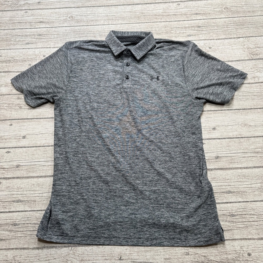 Under Armour Polo Shirt Men's Medium Gray HeatGear Loose Fit Short Sleeve Preppy